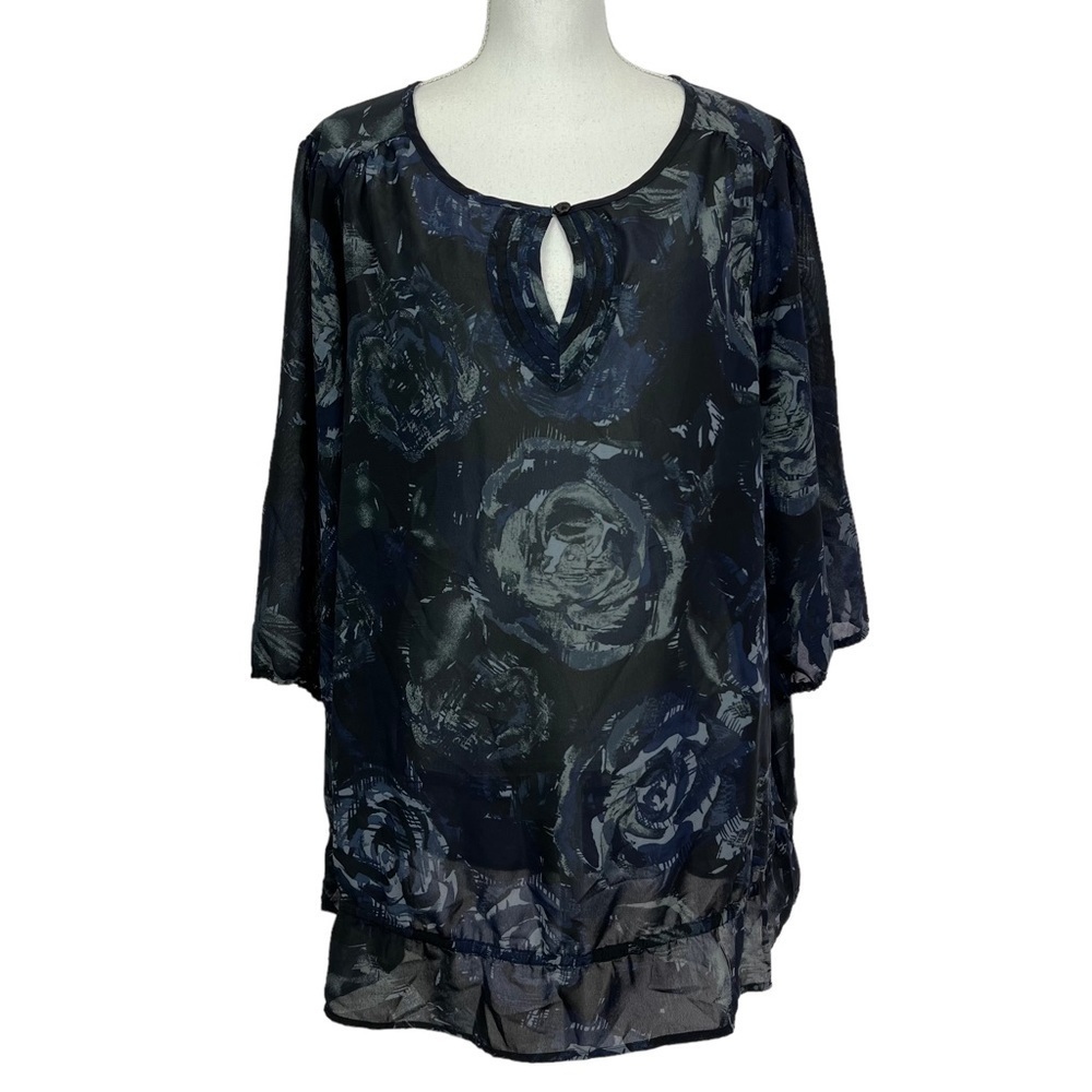 JMS JUST MY SIZE Women’s Pullover Top Sz 3X Semi-Sheer Multi Color Floral Print